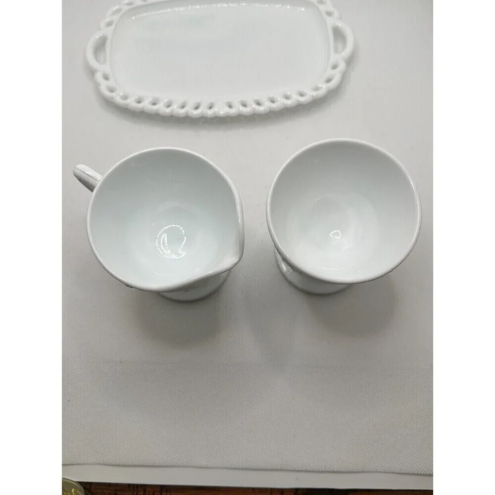 VTG Indiana Glass Colony Harvest Grape Milk Glass Pedestal Creamer Sugar & tray